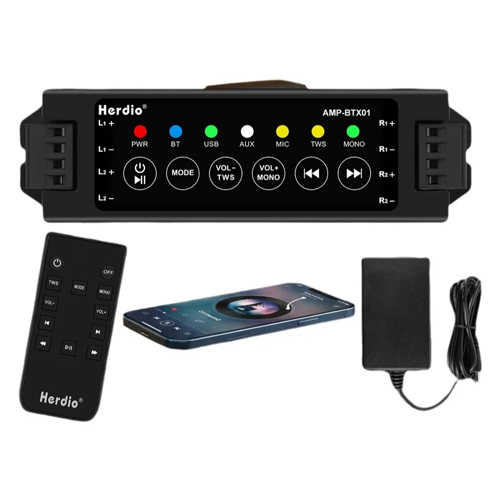 Home Cinema Accessories - Herdio 4-Kanal Bluetooth-Audioverstärker mit Fernbedienung für